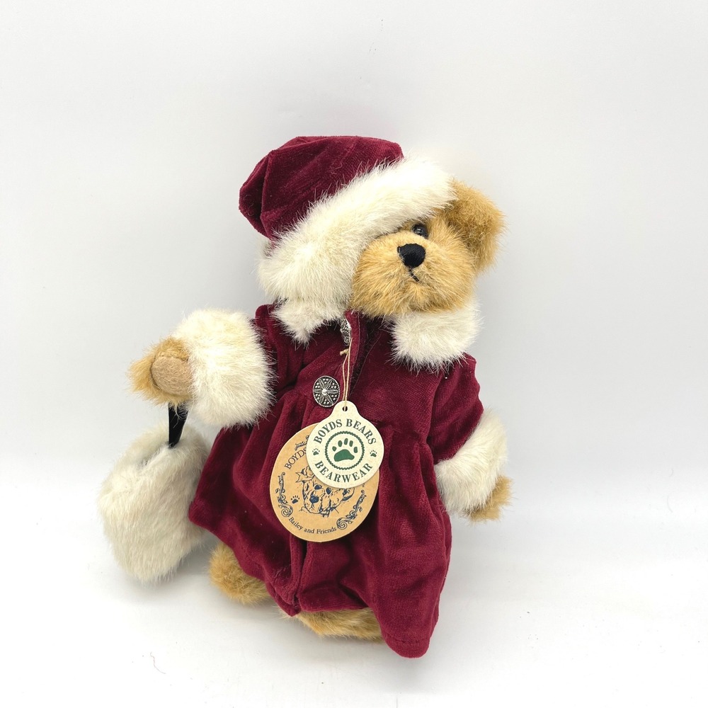 Boyds Bears Bearwear Bailey Bear Plush Burgundy Velvet Winter Coat 9 inch 919901